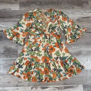 Vintage Y2K 90s Betsey Johnson Floral Novelty Print Mini Dress Fairycore Small